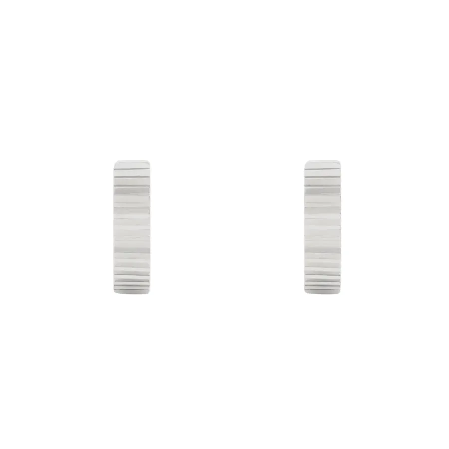 Ribbed Bar Silver 8mm Baby Huggie Earrings