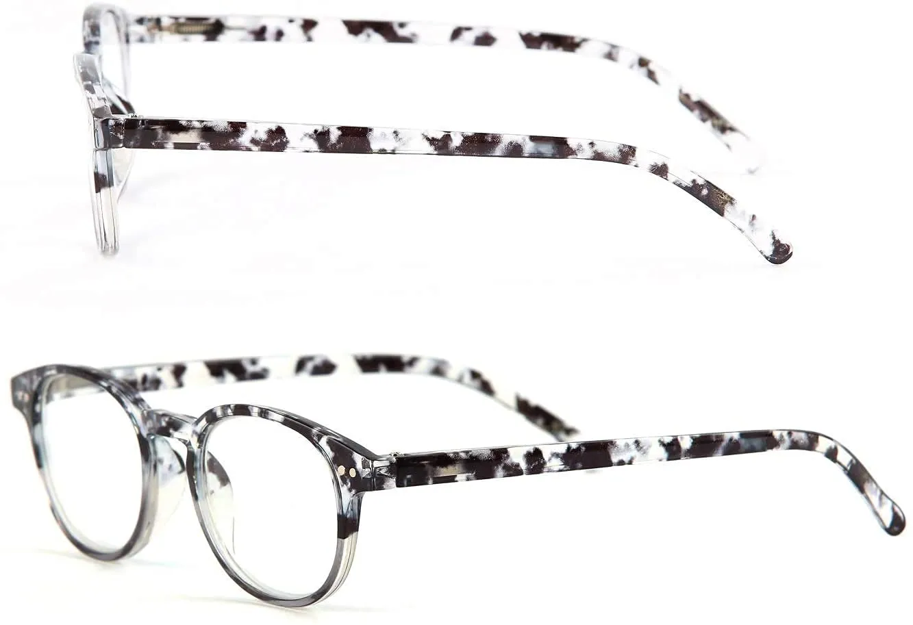 Round-Blue-Light-Blocking-Reading-Glasses-Clear-Black-2-25-Magnification-Computer-Glasses