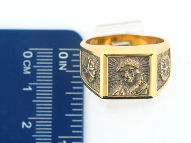 S01366AO - Sterling Silver Gold Plated ECCE HOMO Men Ring With CZ