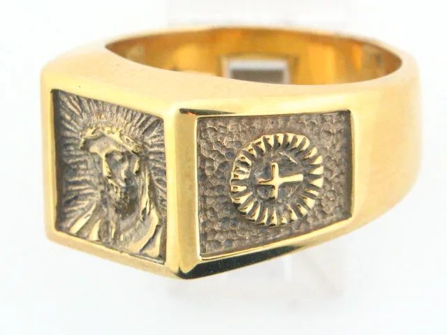 S01366AO - Sterling Silver Gold Plated ECCE HOMO Men Ring With CZ