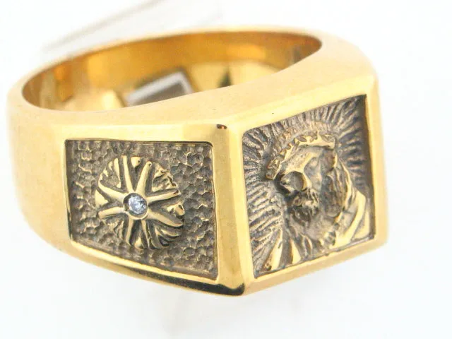 S01366AO - Sterling Silver Gold Plated ECCE HOMO Men Ring With CZ