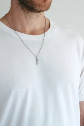 Silver feather necklace for men, stainless steel chain necklace, waterproof
