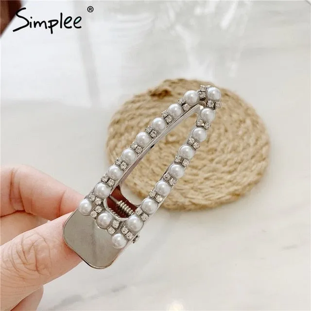 Simplee Fashion pearl hair clip clamp Hairpin for women