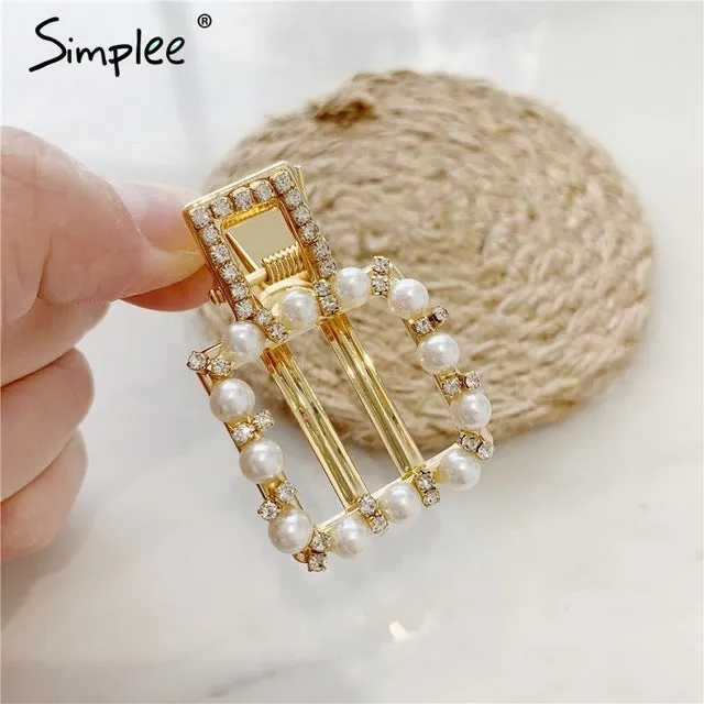 Simplee Fashion pearl hair clip clamp Hairpin for women