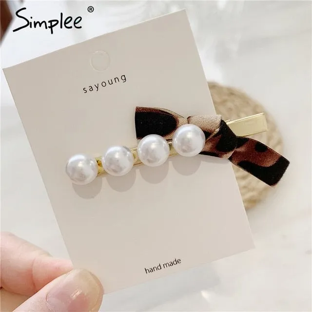 Simplee Fashion pearl hair clip clamp Hairpin for women