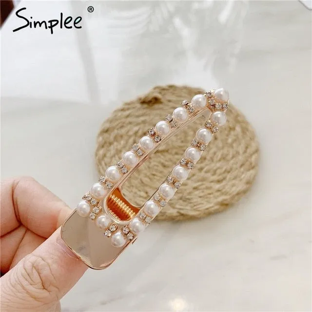 Simplee Fashion pearl hair clip clamp Hairpin for women