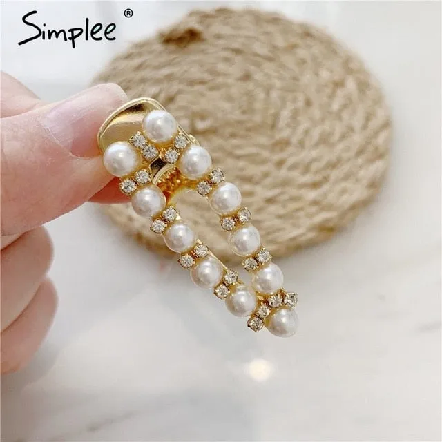 Simplee Fashion pearl hair clip clamp Hairpin for women