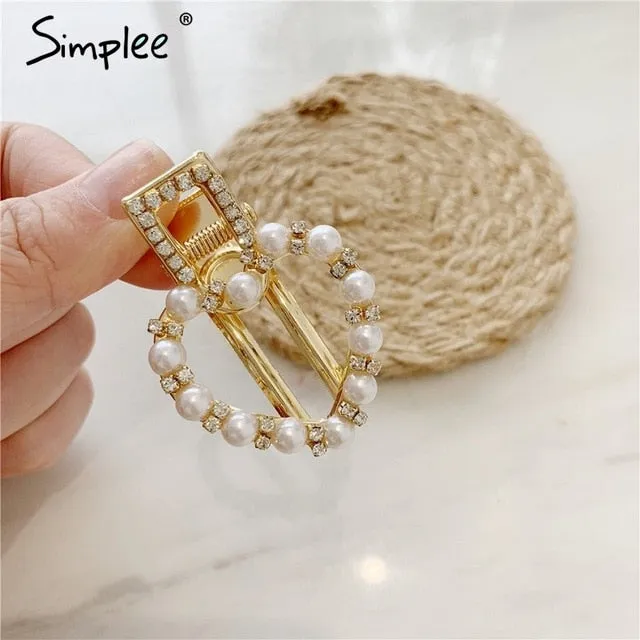 Simplee Fashion pearl hair clip clamp Hairpin for women