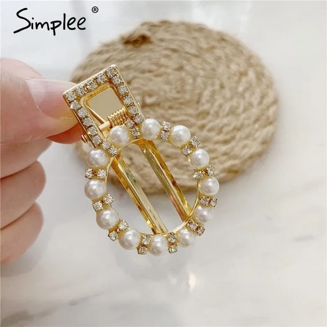 Simplee Fashion pearl hair clip clamp Hairpin for women