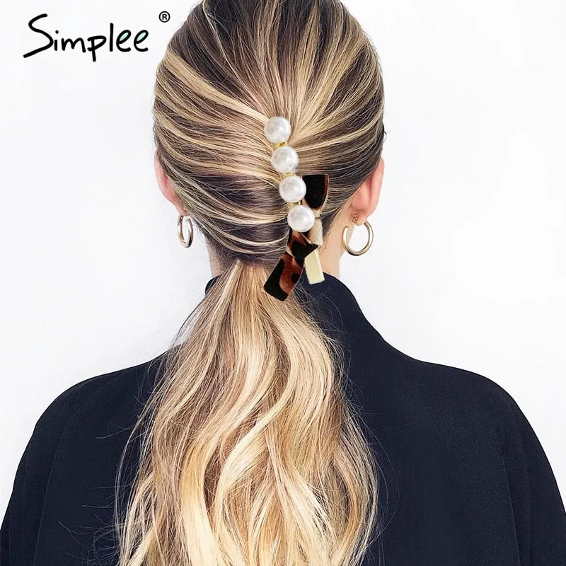 Simplee Fashion pearl hair clip clamp Hairpin for women