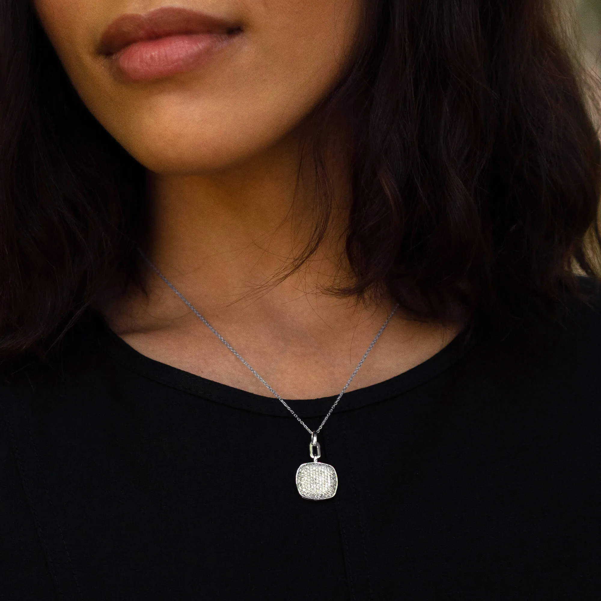 Slim "Rae" Locket Necklace with Salt & Pepper Diamonds