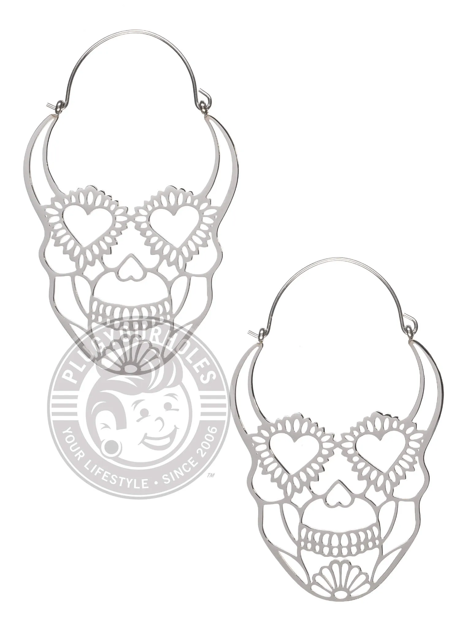 Sugar Skull Dangle Hoop Steel Earrings