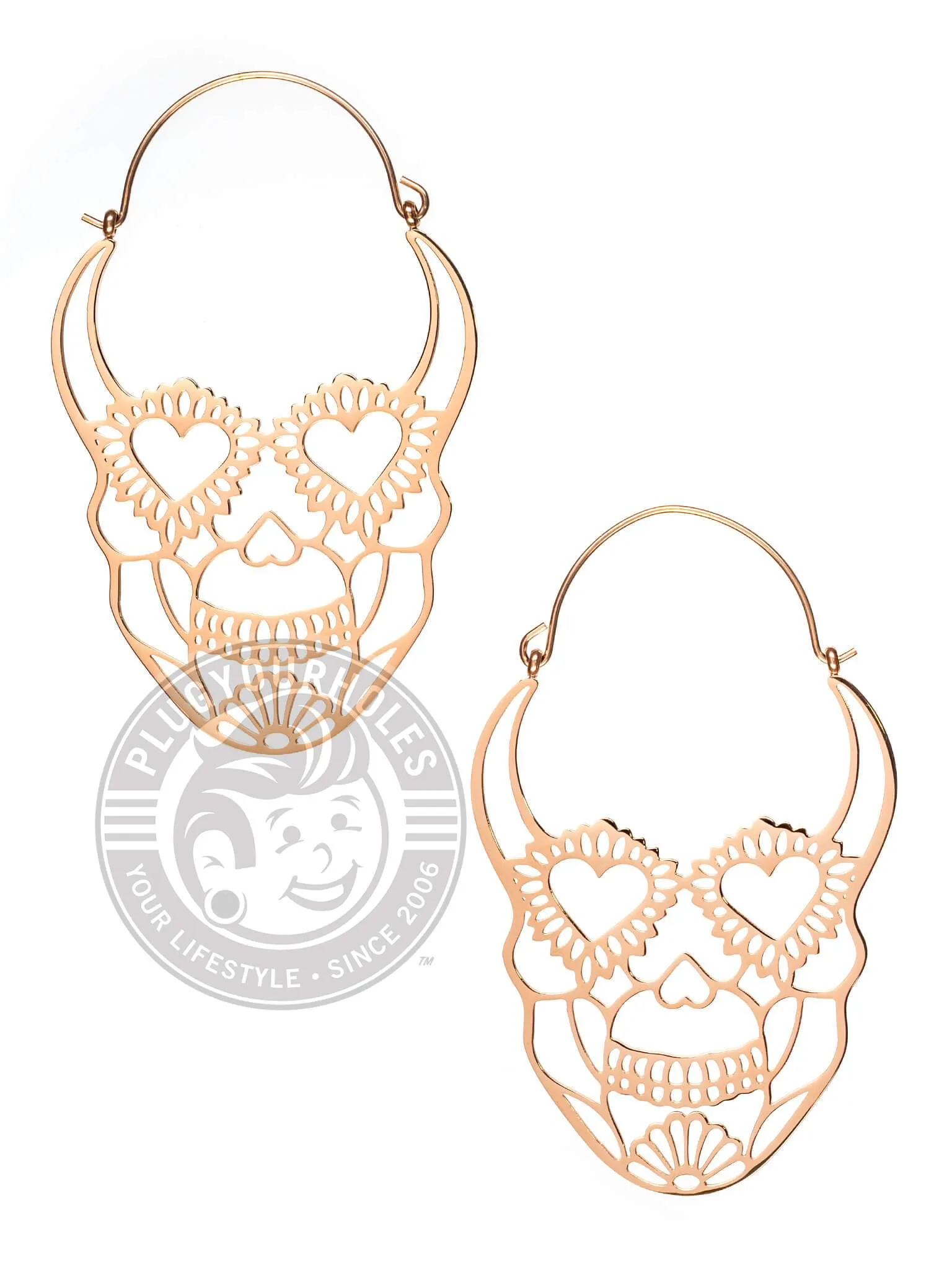 Sugar Skull Dangle Hoop Steel Earrings