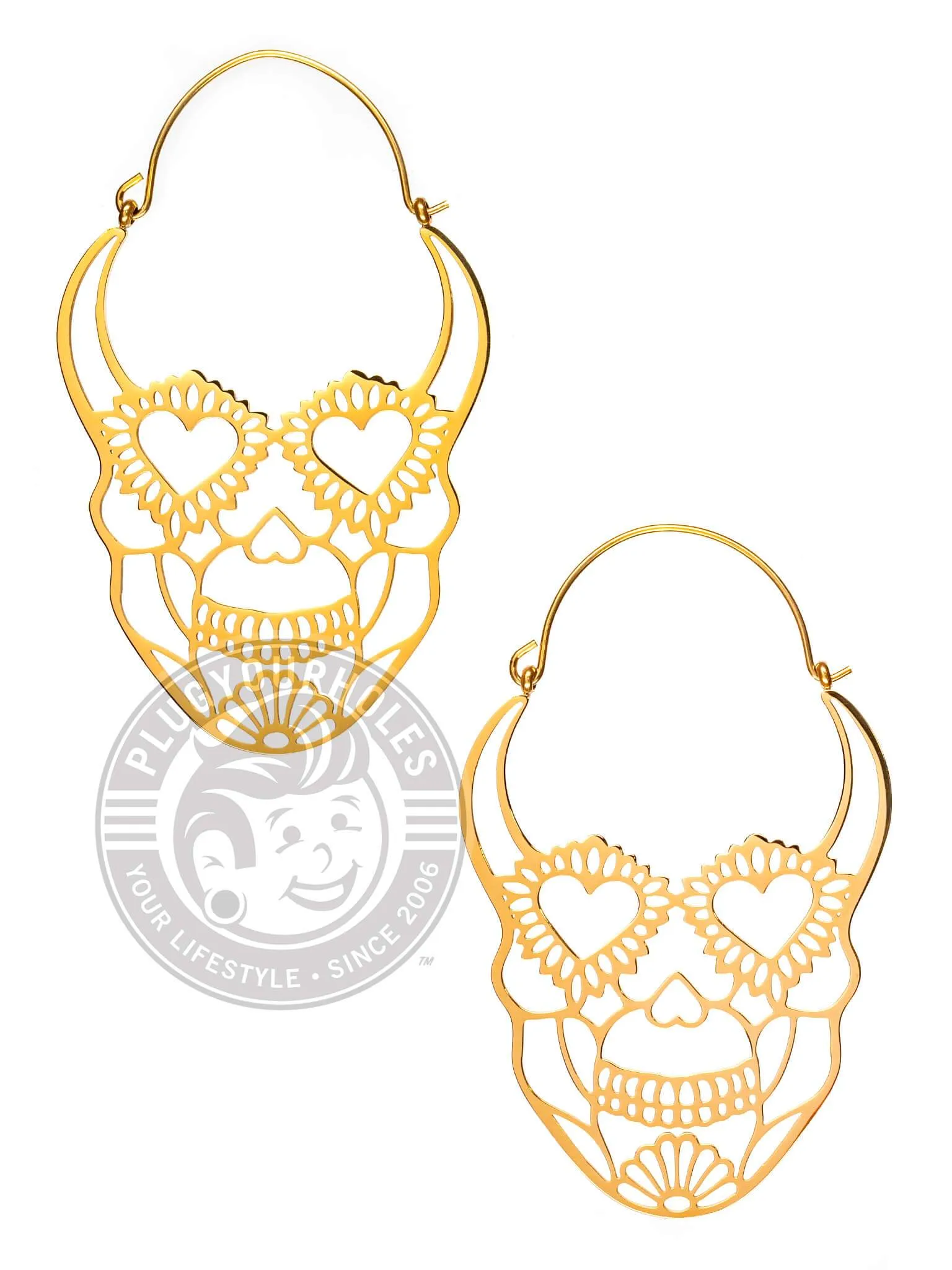 Sugar Skull Dangle Hoop Steel Earrings