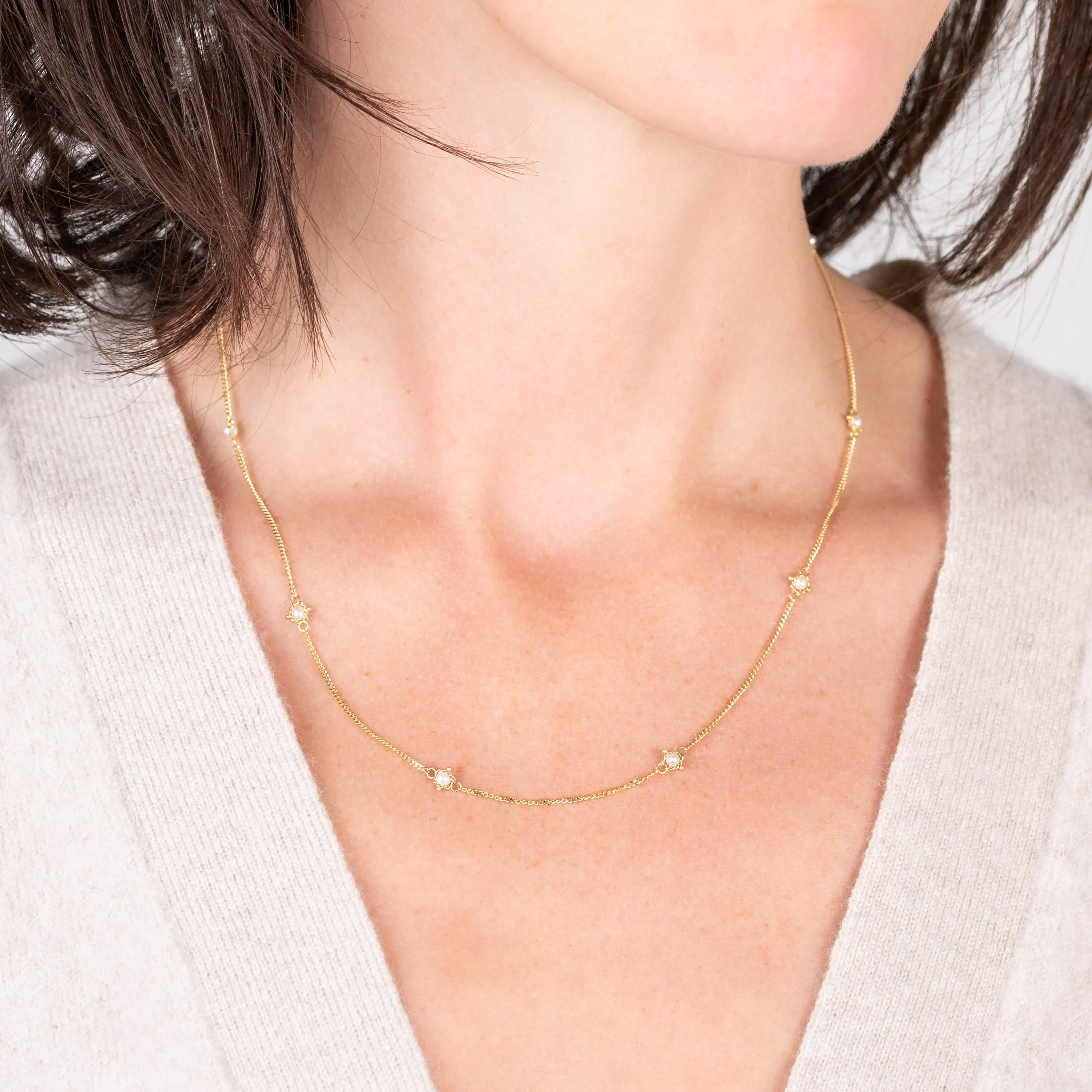 Textile Gold Necklace in Pearl