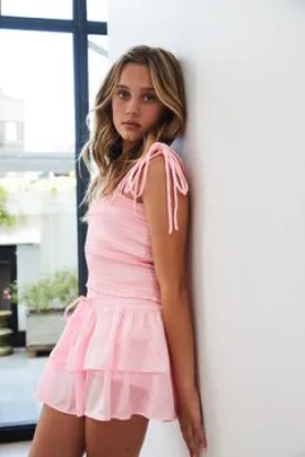 Theme Georgia Light Pink Satin Smocked Top | Pink