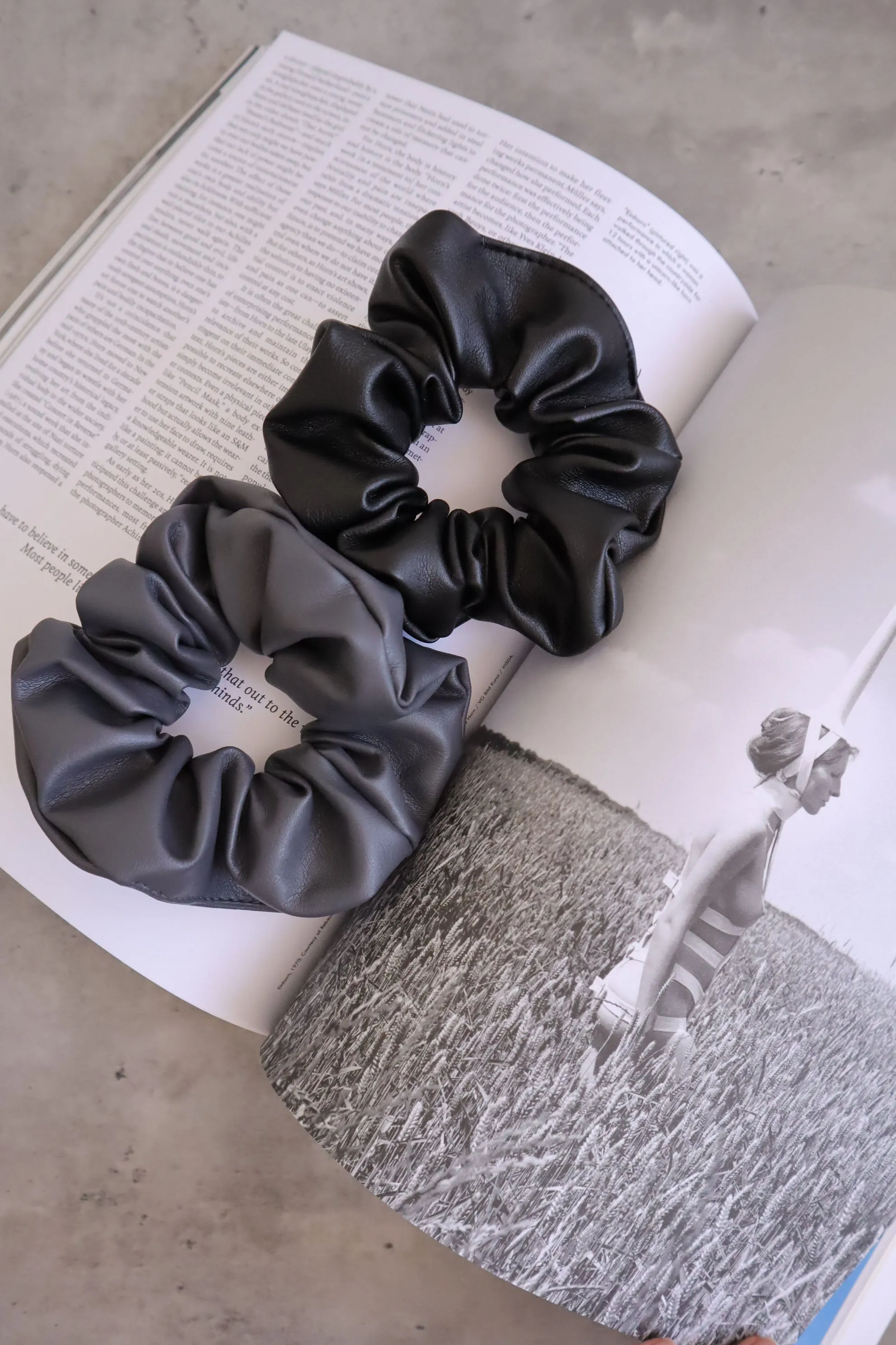 Trendy Vegan Matte Leather Scrunchie Hair Tie