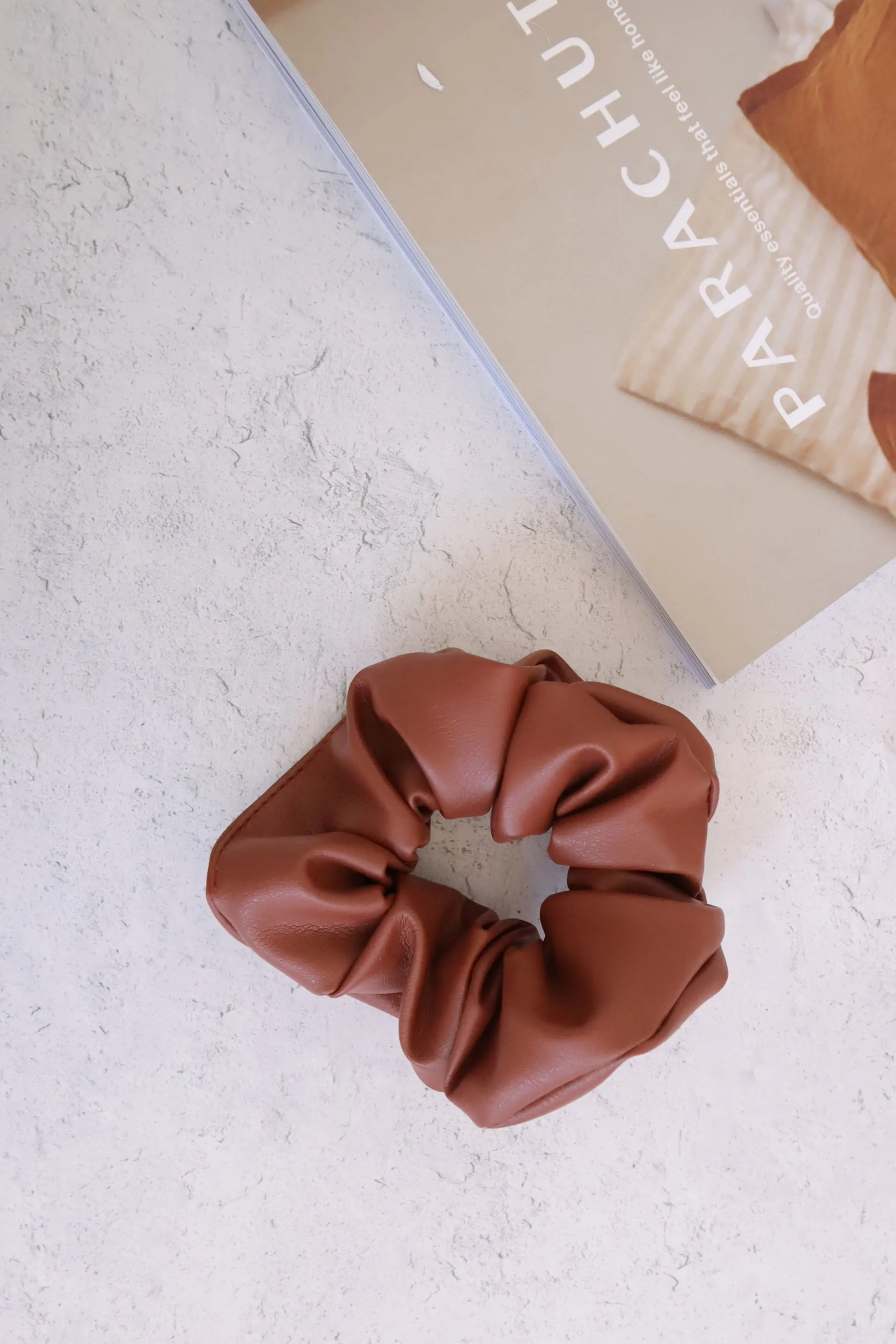 Trendy Vegan Matte Leather Scrunchie Hair Tie
