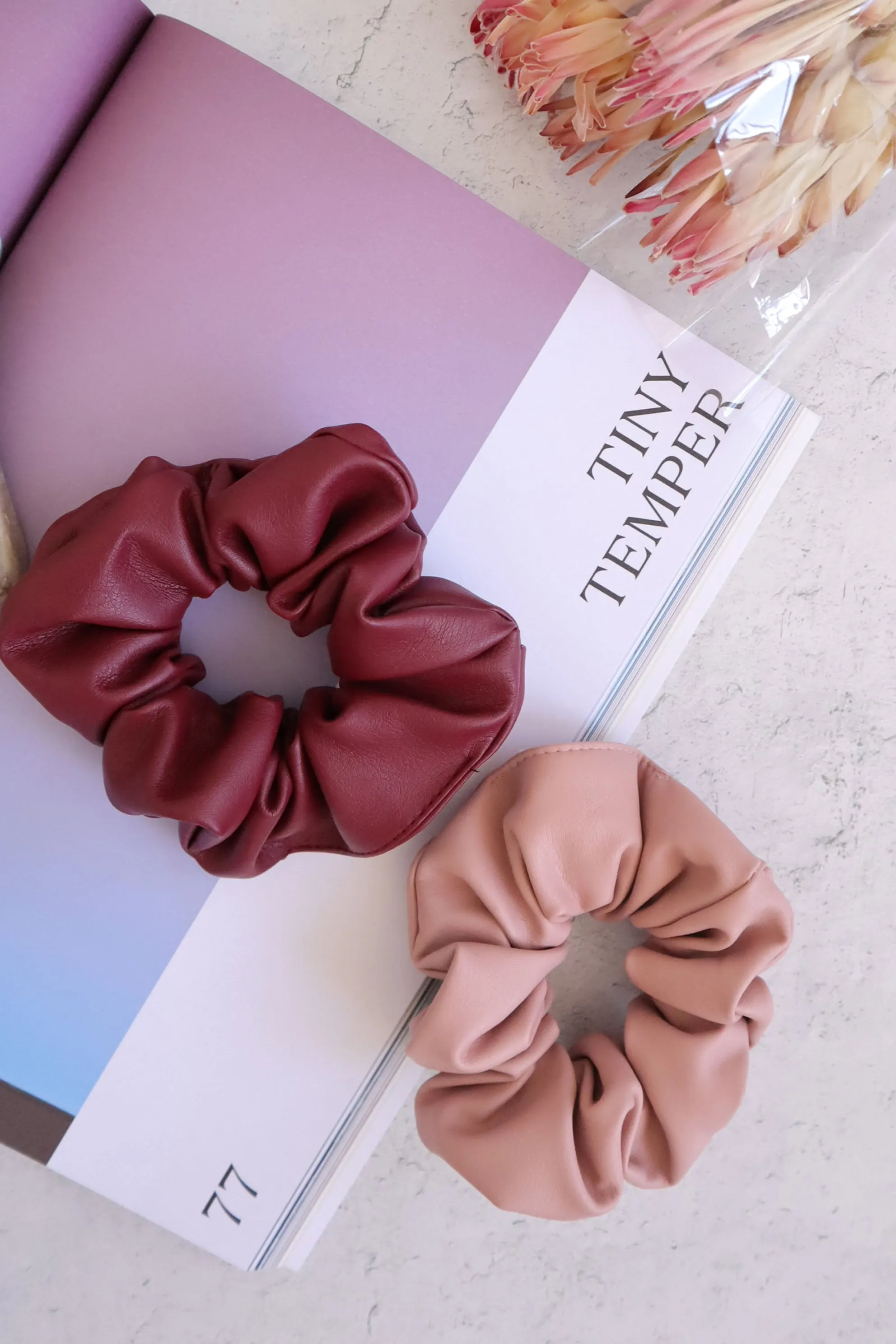 Trendy Vegan Matte Leather Scrunchie Hair Tie