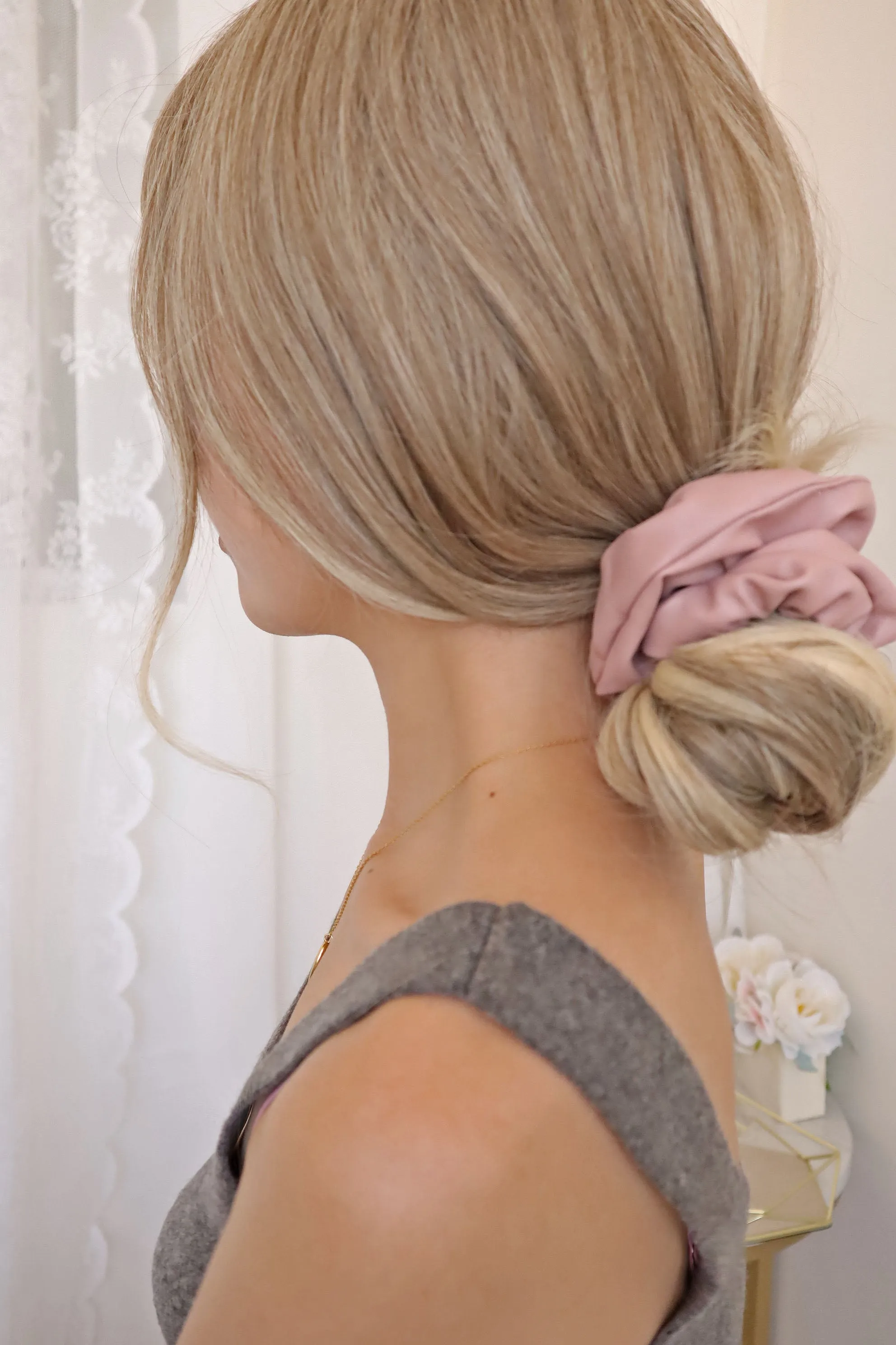 Trendy Vegan Matte Leather Scrunchie Hair Tie