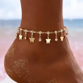 Vintage Beach Diamond Butterfly Pendant Anklet 33097170C