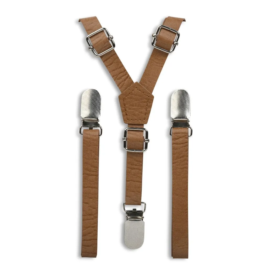 Vintage Tan Faux Leather Suspenders