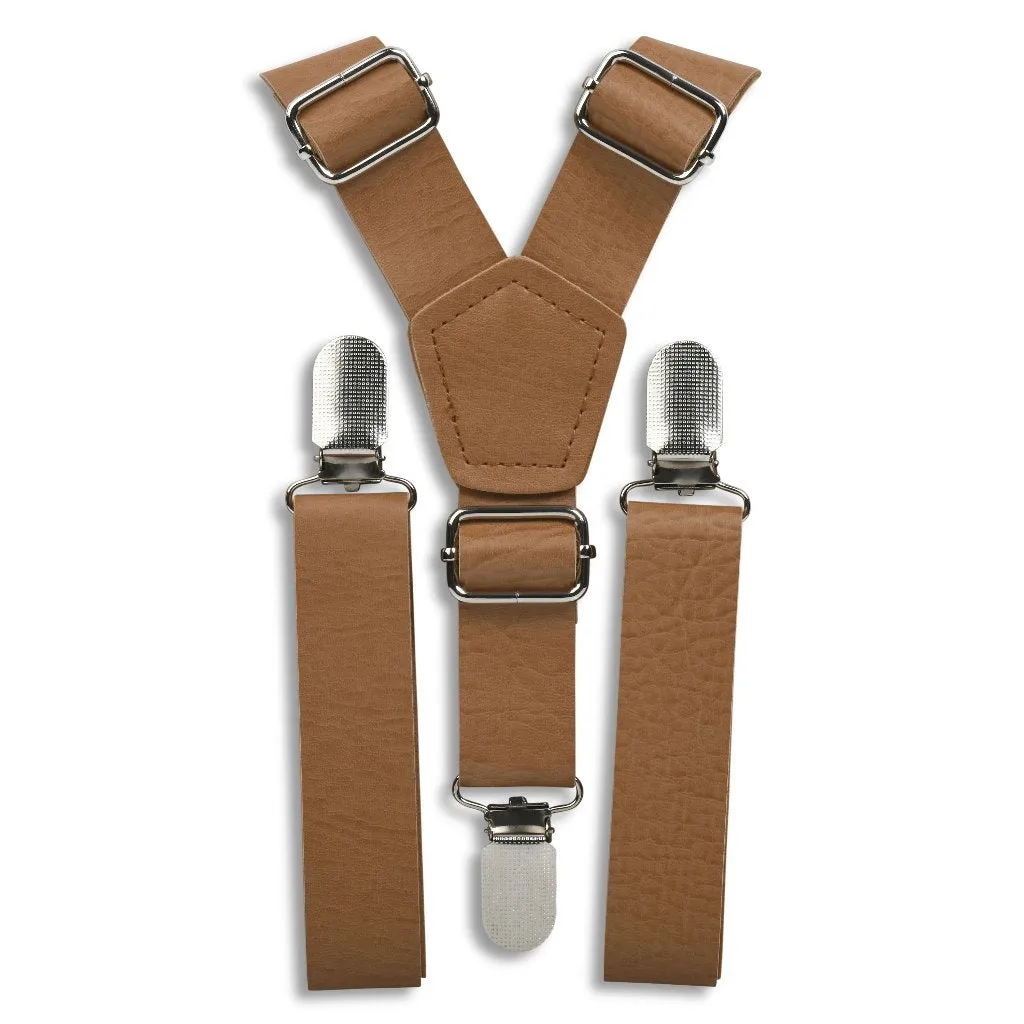 Vintage Tan Faux Leather Suspenders