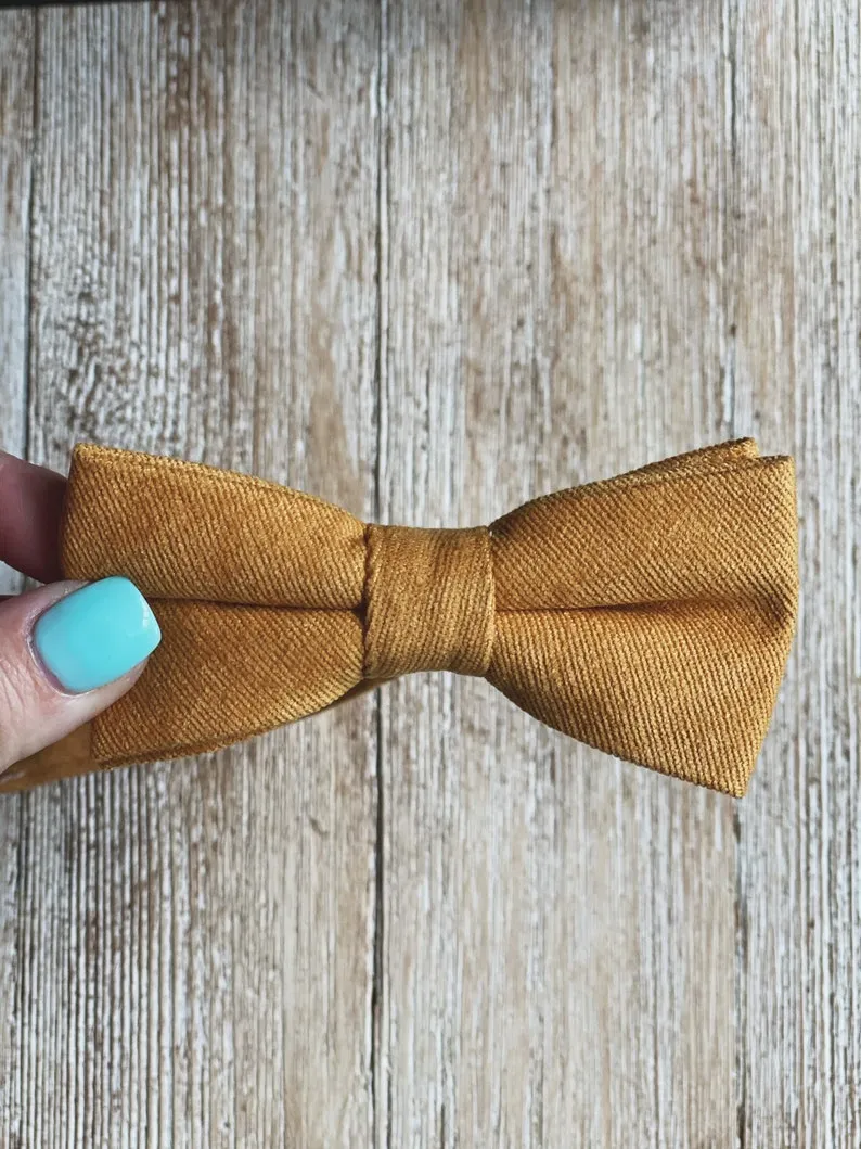 Vintage Tan Suspender with Mustard Cotton Bow Tie Set